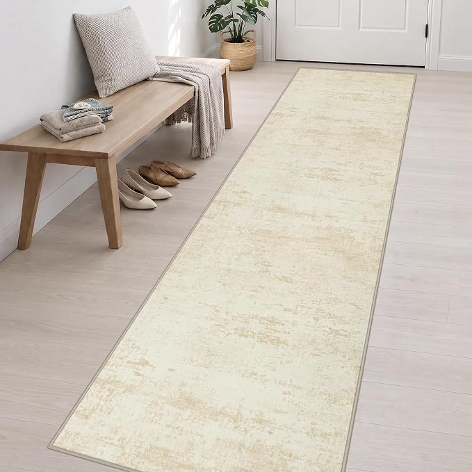 2.6x14 Washable Runner Rug:Modern Abstract Indoor Soft Carpet Beige | For Hallway, Bedroom, Kitchen, Laundry, Bathroom,Door Mat,Modern Abstract,Machine washable,Non-Slip,Stain Resistant,Indoor
