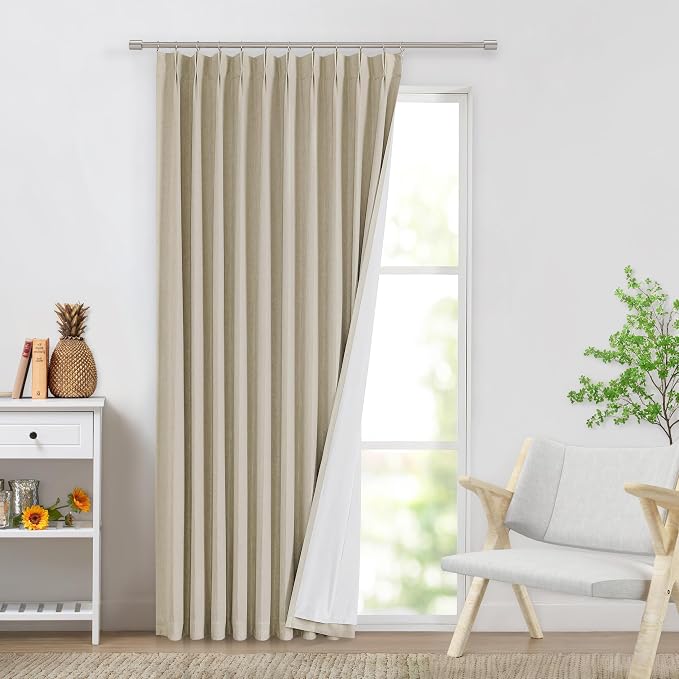 WEST LAKE Extra Long Pinch Pleated Blackout Curtain Panels for Bedroom | Sand Linen Blended Room Darkening Drapes 102 Inches Length,French Pleat Living Room Window Treatment,60"Wx102"Lx1