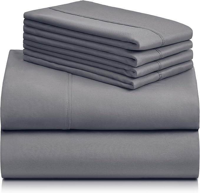 LuxClub 4 PC Queen Sheet Set, Bed Sheets Queen Size, Deep Pockets 18" Wrinkle Free Cooling Bed Sheets Machine Washable Hotel Bedding Silky Soft - Light Grey Queen | LuxClub Silky Fitted Sheet & Pillowcase Sets, Breathable Comfortable Hotel Luxury Beddi...