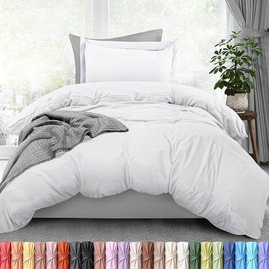 Duvet Cover Twin/Twin XL, 3 PC Cotton Like Polyester, Zipper Closure, White | Extra Soft and Breathable, Wrinkle & Fade Resistant, Includes Duvet Cover and 1 Pillow Sham, Comforter Not Included, OekoTex