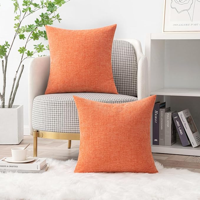 MIULEE Soft Chenille Throw Pillow Covers Coral Red 18x18 Inch Pack of 2 | Modern Home Decor, Classic Decorative Pillows, Solid Dyed Cases, Boho Couch Cushion Covers for Sofa Bed Living Room