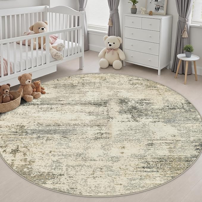 Round Area Rug Living Room: 6 ft Modern Washable Indoor Carpet | For Bedroom Dining Room Farmhouse Nursery Hallway Office,Modern Abstract,Machine washable,Non-Slip,Stain Resistant,Indoor