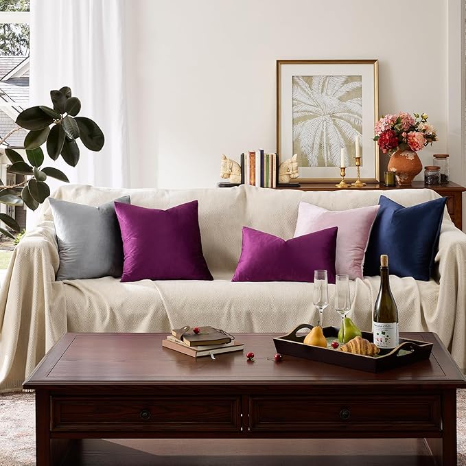 GIGIZAZA Velvet Pillow Covers 12x20 Decorative Pillows Pack of 2 Purple | Throw Pillows for Couch Sofa,280gsm Soft Textured Fabric,Luxury Modern Lumbar Pillowcases,Home Decor Cushion Covers