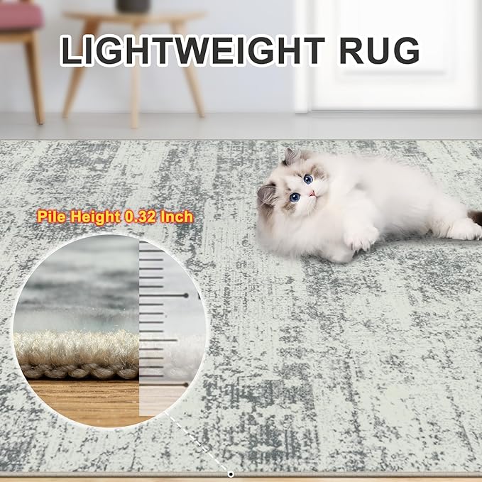 PLHXFR 9x12 Area Rug Living Room: Modern Abstract Washable Carpet Grey | For Bedroom Dining Room Farmhouse Nursery Home,Machine washable,Non Slip,Large Soft Neutral,Stain Resistant, Indoor Floor
