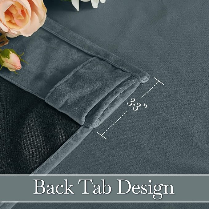 RYB HOME Velvet Curtains 102 inches Long, Extra Long High Ceiling Curtains | Thermal Insulated, Luxurious Home Decor, Curtains for Apartment Loft Large Windows, W52 x L102, Dusty Blue, 2 Panels Set