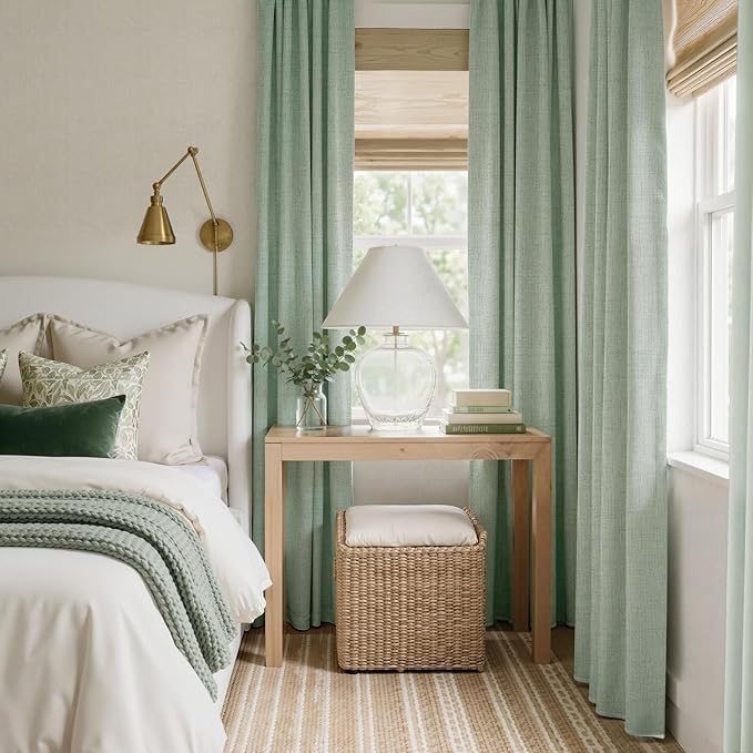 RYB HOME Sage Green 100% Blackout Curtains 84 Inch for Bedroom Living Room | Thermal Insulated Linen Texture Elegant Farmhouse Back Tab Rod Pocket, for Office Dining Room Nursery, W52 x L84, 2 Panels