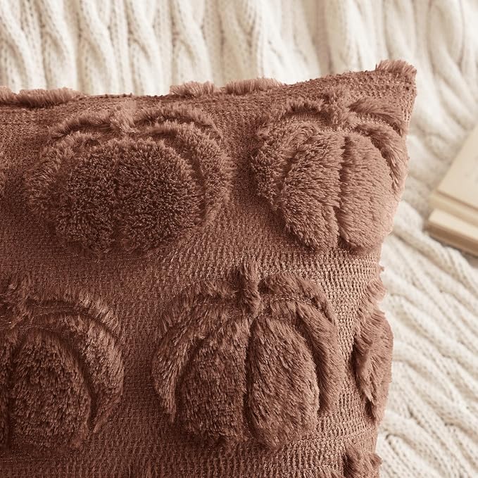 MIULEE Fall Pillow Covers Pumpkin Fall Decor 18x18 Autumn Glaze | Set of 2 Fall Decorations for Home, Plush Faux Fur Farmhouse Accent Pillowcases, Porch Sofa Couch Cushion Bed Livingroom