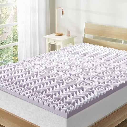 Mellow 2 Inch 5-Zone Memory Foam Mattress Topper, Soothing Lavender Infusion, Dorm Essentials, Full