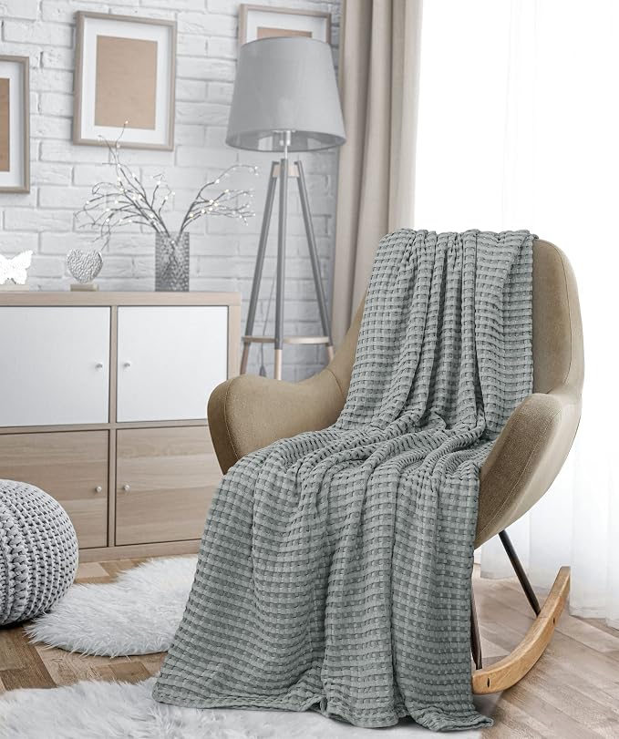 Utopia Bedding 100% Cotton Waffle Blanket Full Size Cool Grey, 90x84 Inch | Lightweight Breathable Cozy Summer Bed Blanket Home Decor Gift for Women and Men