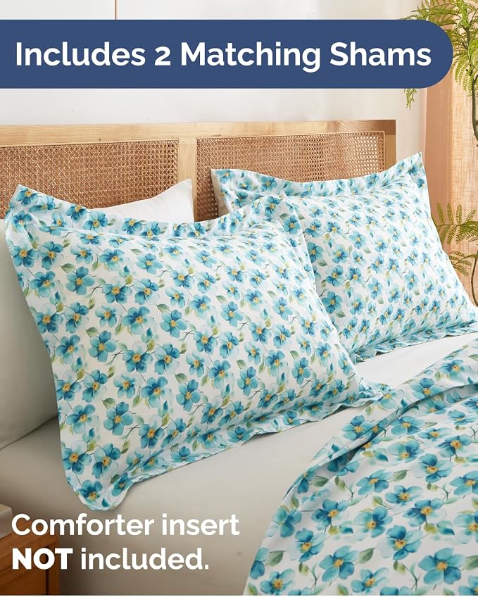 Duvet Cover Full Size - Soft Floral Duvet Cover - 3 Piece - Blue Peony | Soft Floral Duvet Cover 80 x 90 with 2 Pillow Shams, Zipper Closures & Ties, Floral Bedding for Women, Men, Kids & Teens
