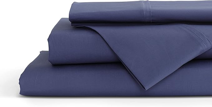 Linen Home 4 Piece Twin Cotton Sheet Set, 100% Cotton Percale, 2 Pillowcases, Deep Pocket with All Around Elastic Sheet, Crisp Breathable Bedding, Hotel Luxury, Long-Staple Combed Cotton, Dark Blue