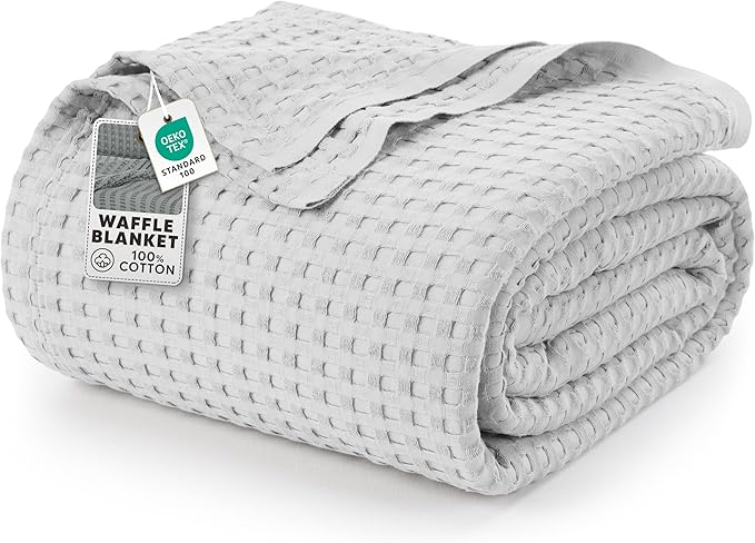 Utopia Bedding 100% Cotton Waffle Blanket Queen Size Silver, 90x90 Inch | Lightweight Breathable Cozy Summer Bed Blanket Home Decor Gift for Women and Men