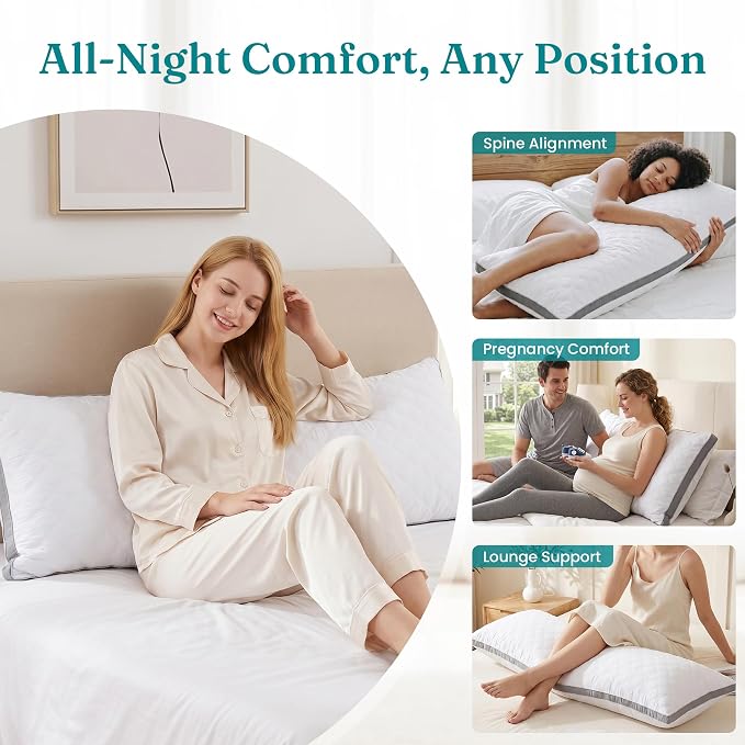 Oubonun Full Body Pillow for Side Sleeper, Adjustable Firm Long Bed Pillow | Extra Fill Plush Support - Large Quilted Loft Insert for Pregnancy Contour, Breathable Sweat-Absorbing Skin-Friendly Cushion