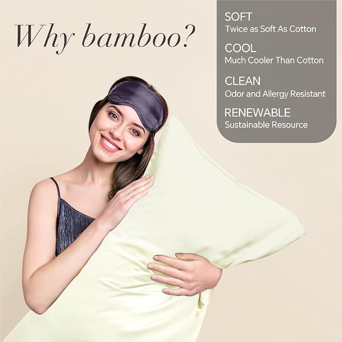 BEDELITE Cooling Pillow Cases Queen 2Pcs, Rayon Made from Bamboo, Cream | Cooling and Breathable Pillow Cover for Hot Sleepers & Night Sweats, Silky Soft Cozy, Envelope Closure, 20"x30"