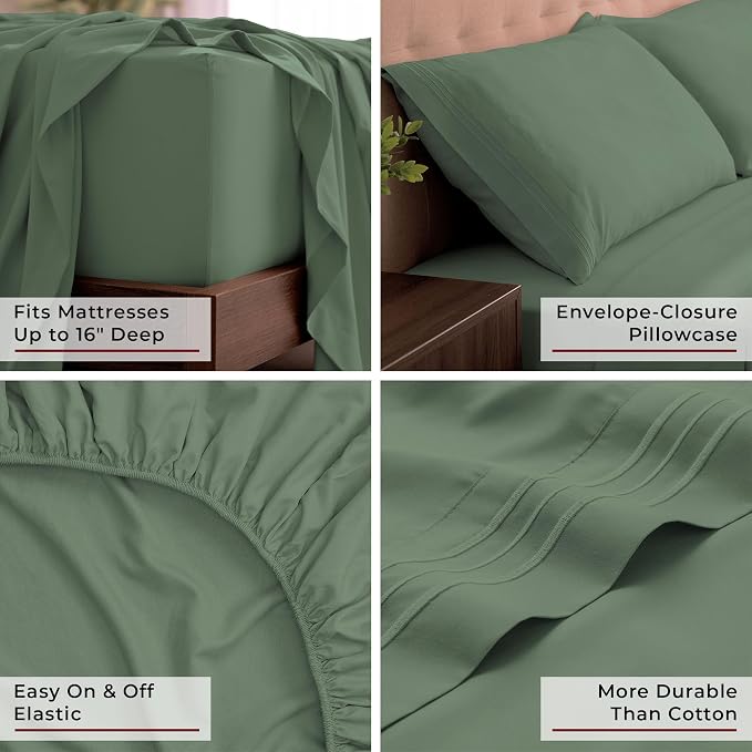 Mellanni Iconic 4-Piece, Ultra Soft Sheet Set (King, Sage) | 10M+ Sleepers. Lab-tested: Sleeps Cool, Stays Bright, Strong, Smooth. Good Housekeeping Best Bedding, 7 yrs running.
