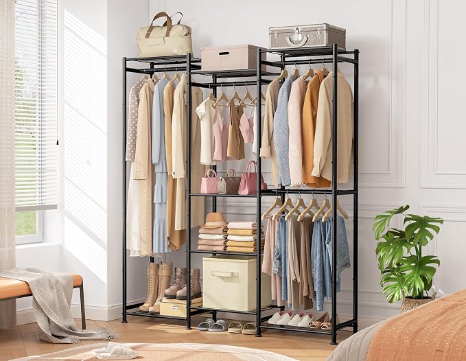 HOMIDEC Wardrobe Closet, 4 Hanging Spaces Portable Clothes Rack | Free Standing Closet Organizer and Storage System with Hanging Rods,Clothing Rack Suitable for Cloakroom,Bedroom,etc.Black