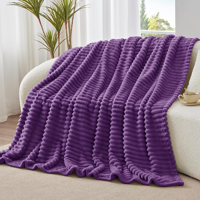 BEDELITE Striped Fleece Throw Blanket, Purple, 50"x60" | 300GSM Microfiber Fleece, Soft Cozy, Lightweight Warm, Double-Sided Plush, Machine Washable, Gift, Room Decor, for Couch Sofa