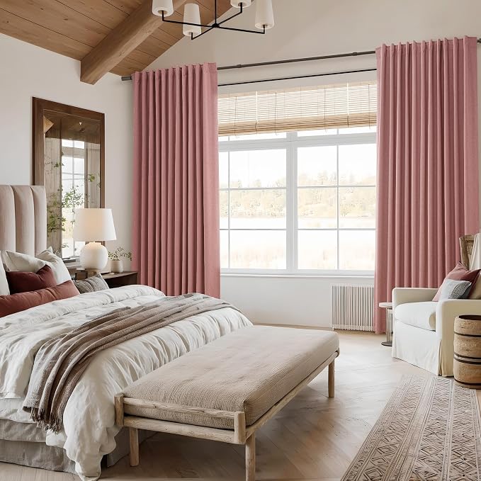 100% Blackout Curtains 90 Inch Length 2 Panels Set for Living Room Bedroom Back Tab Thermal Insulated Black Out Linen Drapes Room Darkening Window Curtains 90 Inches Long, Ash Rose