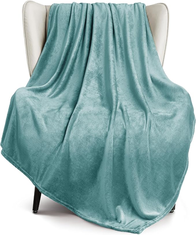 Exclusivo Mezcla Soft Fleece Throw Blanket for Couch, Celadon | 50x60 Inches, Double-Sided Brushed Flannel, Lightweight Plush Cozy Blanket for Home Decor, All Season, Machine Washable