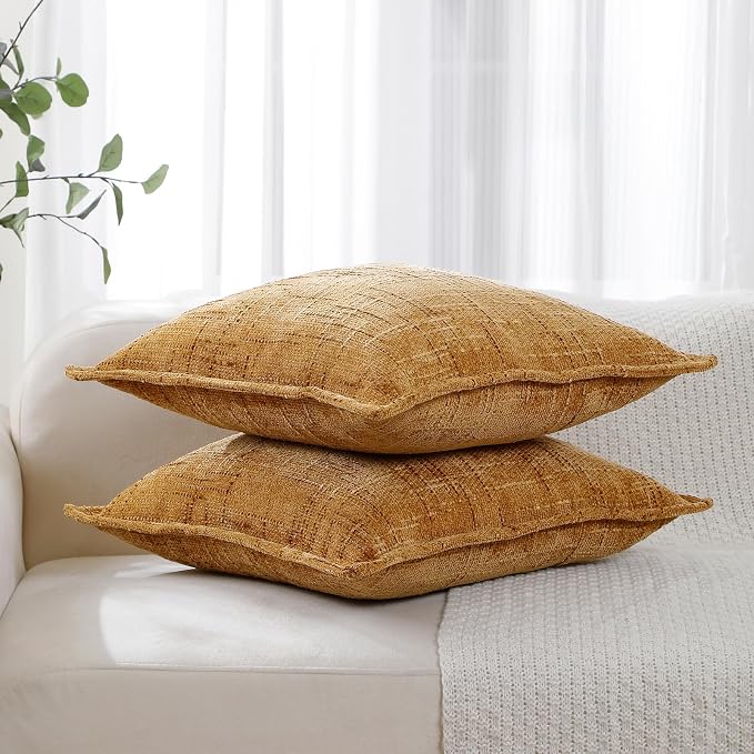 HPUK Chenille Throw Pillow Covers 18x18 Inch, Soft Woven Texture, Set of 2 | Plush woven texture, invisible zipper, couch sofa bed bedroom living room decor, square cushion covers, inserts not included