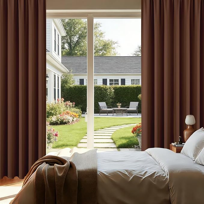 CUCRAF Brown Blackout Curtains 63 inch Length 2 Panels Set, Rod Pocket Room Darkening Drapes for Bedroom Living Room, Insulated Thermal Light Blocking Window Curtain (W52 x L63 Inch)