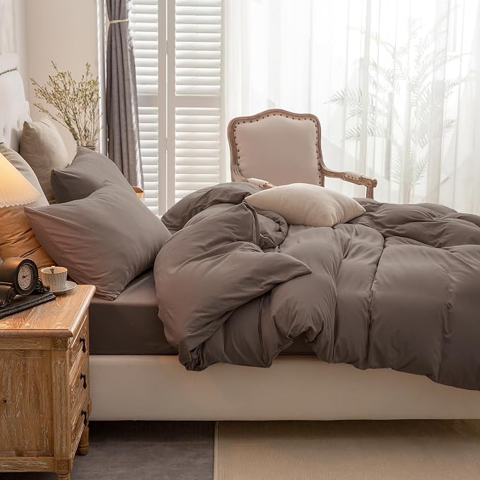 PURE ERA Jersey Knit Sheet Set Solid Brown California King | 100% Cotton, 3 Piece Set, T Shirt Soft, Breathable, Envelope Closure Pillowcases, Hidden Zipper, 8 Ties, No Insert, Modern