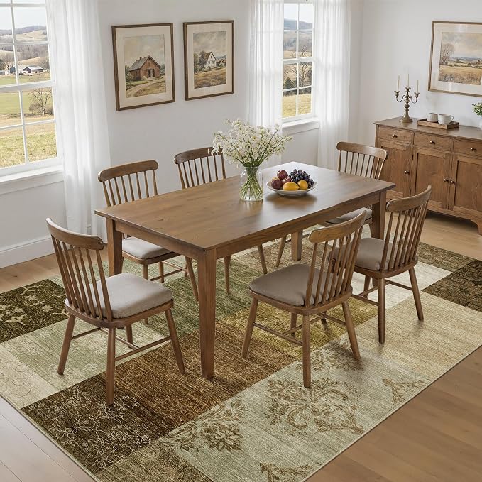 UERMEI 8x10 Area Rug for Living Room - Washable Neutral Modern Abstract Carpet, Non-Slip Soft Large Indoor Floor Rugs for Bedroom Home Office & Under Dining Table Decor, Brown/Green