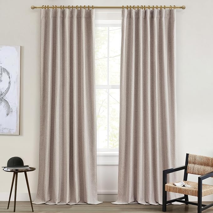 QJmydeco Nursery Curtains Neutral Blackout, Floor to Ceiling Track Privacy Curtains for Large Windows Room Divider Ecru Faux Linen Drapes 102 Inches Long Light Blocking (W50 x L102 2 Panels)