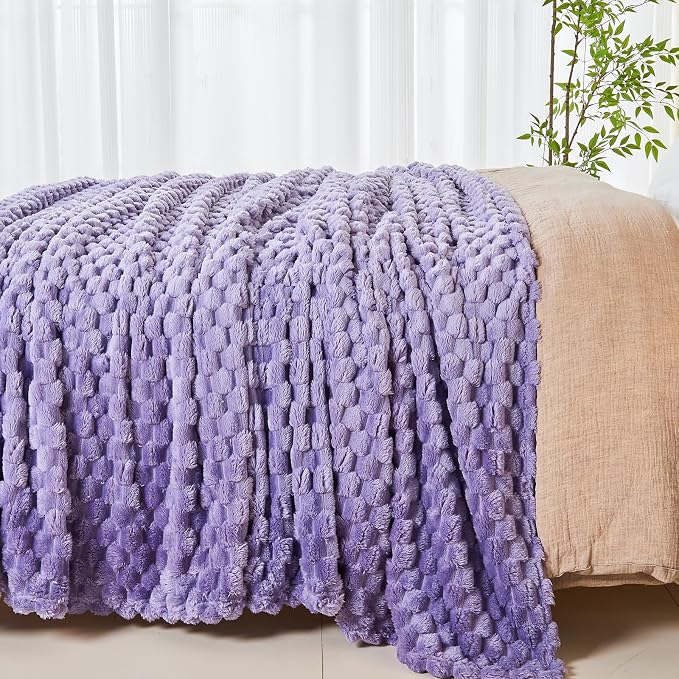 NEWCOSPLAY Fleece Clouds Cozy Queen Blanket for Couch, Lavender, 90"x90" | Premium Silky Flannel Blanket, Soft Lightweight Fluffy Throw Blanket for Bed Sofa Decor, Gift for All Season Use