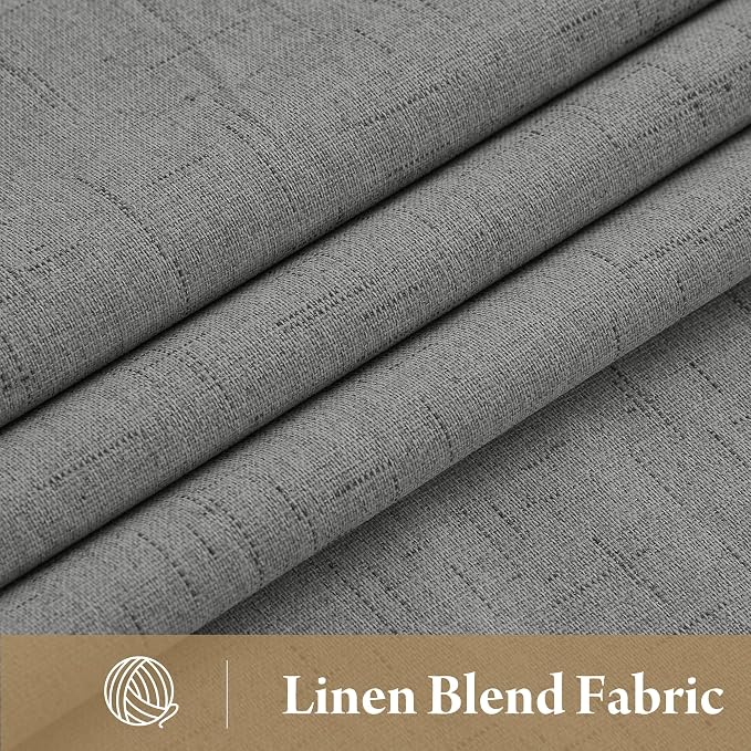 RYB HOME Grey Linen Blackout Curtains for Sliding Glass Door, 100% Blackout Linen Textured Thermal Privacy Modern Drape Panels for Dining Room Large Window, 52" W x 108" L, 2 Panels Set