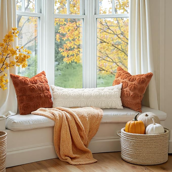 MIULEE Fall Pillow Cover Pumpkin Fall Decor Lumbar 14x36 Cream White | Set of 2 Fall Decorations for Home, Plush Faux Fur Farmhouse Accent Pillowcase, Porch Sofa Couch Cushion Bed Livingroom