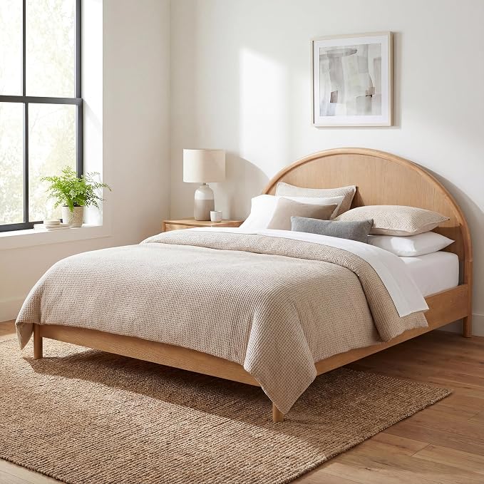 Christopher Knight Home Elsinore King Size Bed Frame with Arched Headboard, Modern Wooden Platform Bed, Wood Bed Support and Slats, No Box Spring Needed, King Size Beds for Adult, Natural Oak