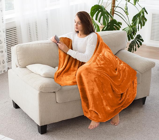 Utopia Bedding Soft Fleece Bed Blanket Twin Size Burnt Orange (60x80 Inch) | Microfiber Plush Warm Lightweight Breathable Cozy Blanket Anti-Static, All Season Use, Gift for Women and Men