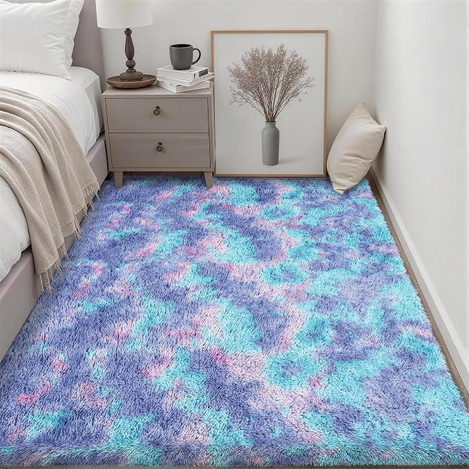 Area Rug Living Room Bedroom: 6x9 Fluffy Plush Shag Carpet Rainbow | For Kids Room Playroom Nursery Home Decor,Ultra Soft,Non-Slip Non-Shedding,Fuzzy Plush,Large Indoor Floor Carpet,Easy Clean
