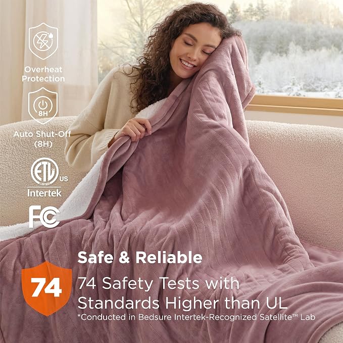 Bedsure Heated Blanket Full Size, Soft Electric Blanket with Preheat, Pink | 6 Heat/6 Timer Settings, 8H Auto Shut-Off, ETL/FCC, Flannel Sherpa, Machine Washable, Gifts for Grandma Grandpa, 50x60in