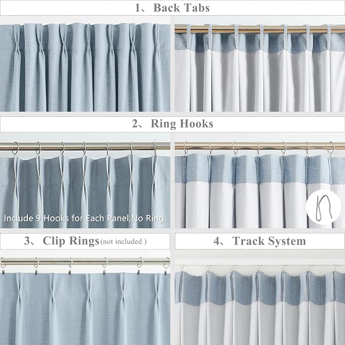 WEST LAKE 10 FT Tall Dusty Blue Bailey Pinch Pleated Full Blackout Curtains | 120 Inches Linen Textured Bedroom Living Room Drapes,Energy Efficient Back Tab Window Treatment,40"Wx120"Lx2