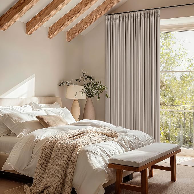 70 Inch Wide Blackout Curtains 90 Inches Long Pinch Pleated Burlywood Birch | Memory Trained, Linen Textured Two Layer, Thermal Insulated, Extra Wide Drapes for Bedroom Living Room Sliding Door, 1 Panel