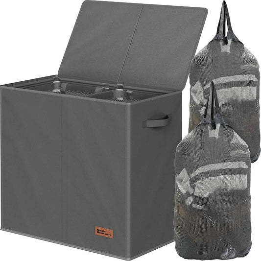 Simple Houseware Double Laundry Hamper with Lid & Removable Bags, Dark Gray | Heavy Duty 600D Polyester, Water-Resistant Surface