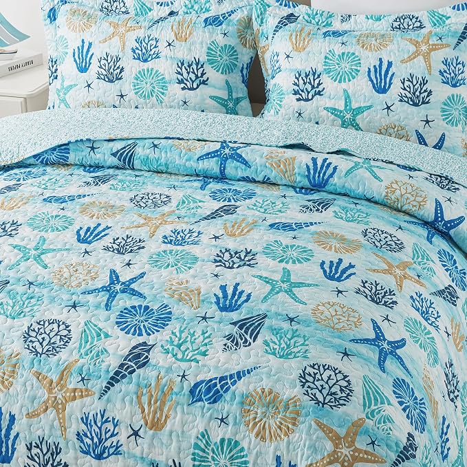 Quilt Bedspread Sets - West Coastal Pattern Reversible Coverlet Set, Queen Size
