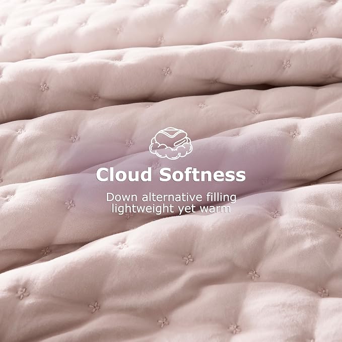 WDCOZY Pink King Size Quilt Bedding Sets with Pillow Shams, Lightweight Soft Bedspread Coverlet, Quilted Blanket Thin Comforter Bed Cover, All Season Summer Spring, 3 Pieces, 104x90 inches