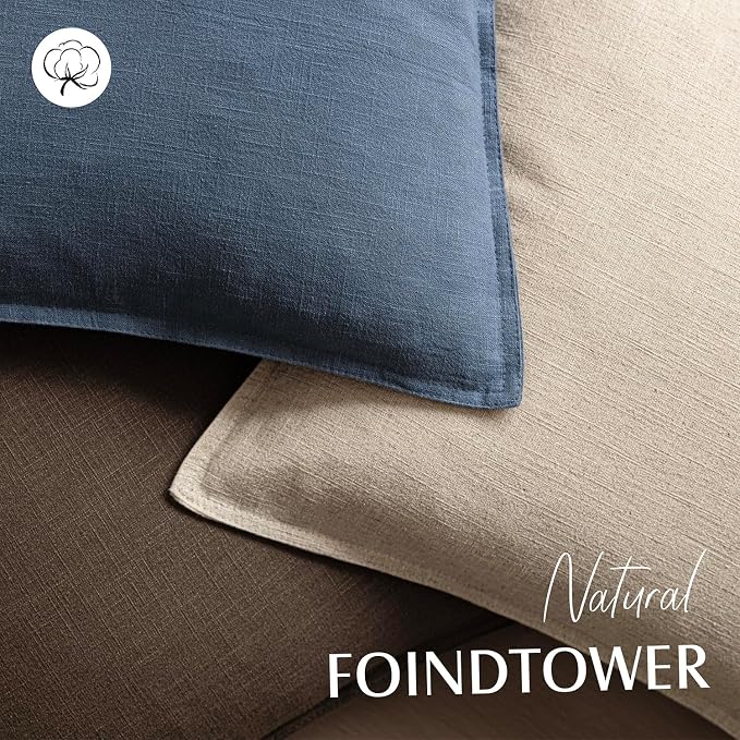 Foindtower Linen Solid Decorative Throw Pillow Covers 20x20 Inch Dark Blue | Pack of 2 Boho Farmhouse Pillowcase,Accent Neutral Cushion Covers,Morden Home Decor for Chair Couch Sofa Bedroom Living Room