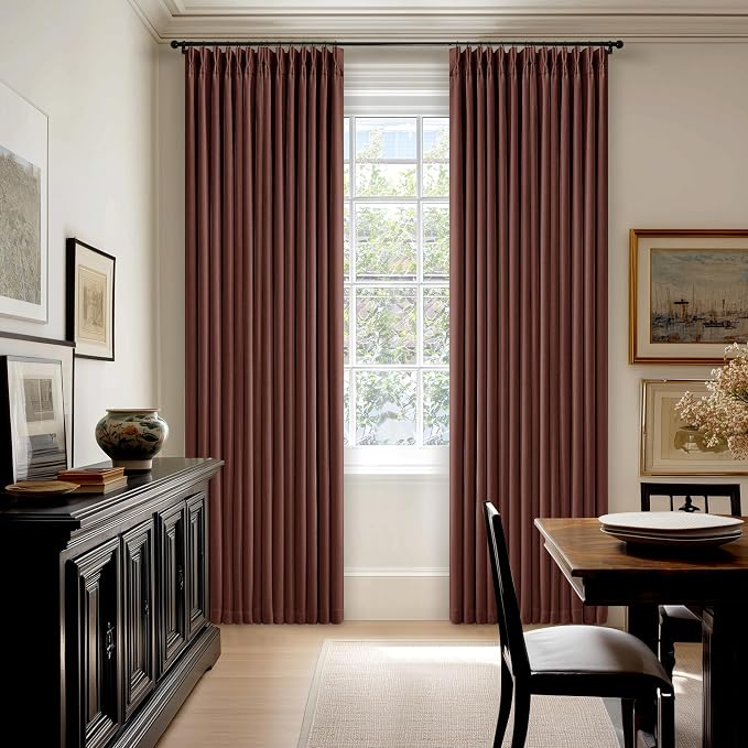 Chestnut Brown 100 Inch Floor Length Linen Blackout Curtains for Bedroom | Pinch Pleated, Black Out Light Blocking, Thermal Insulated, Soundproof, Window Drapes Double Layer, 40x100 Inch 2 Panels