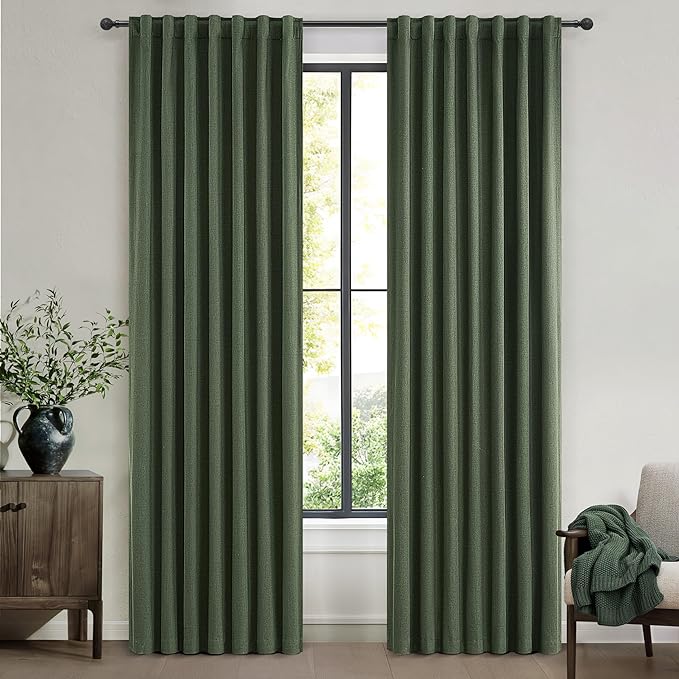 Large Window Room Darkening Curtains 108 Inches Long, Heavy Duty Thermal Insulated Curtains for Summer Pretty Blackout Drapes Fabric Thick for Bedroom Dark Hunter Green Olive (W50"xL108" 2Panel Set )