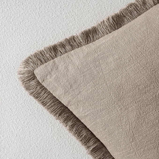 MIULEE Linen Fringe Decorative Fall Euro Throw Pillow Covers Dune 22x22 | Set of 2, Cottagecore Decor, Boho Farmhouse Neutral Pillow Covers, Rustic Fall Couch Cushion Cases for Sofa Bed Living Room
