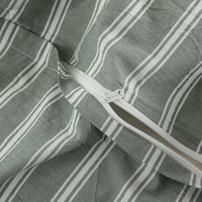 BESTOUCH Striped Cotton Duvet Cover Set Linen Feel Alaska King | 100% Washed Cotton, Soft Wrinkle Texture, Hidden Zipper, 8 Ties, Breathable Lightweight Durable Comfy, 3 Pcs No Insert