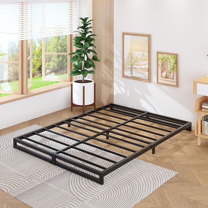 Lutown-Teen 4 Inch Bed Frame Queen Size with Heavy Duty Steel Slat Support | Metal Platform Queen Bed Frame No Box Spring Needed, Easy Assembly, Black
