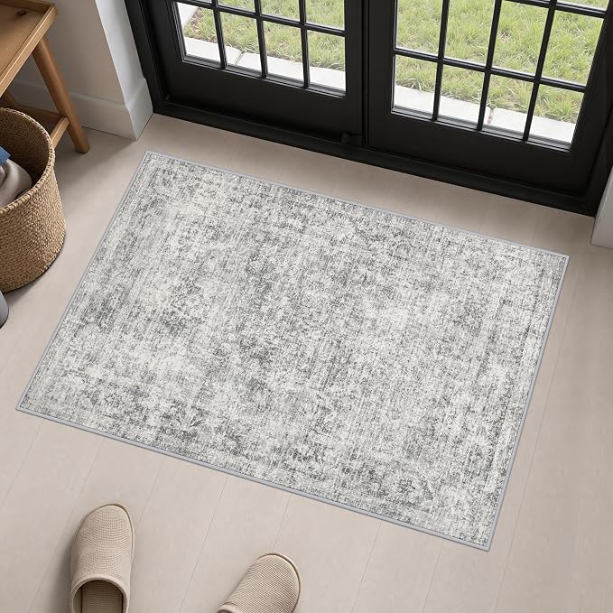 2x3 Washable Entryway Rug: Modern Abstract Soft Carpet Black Grey | For Entrance, Bedroom, Kitchen, Laundry, Bathroom,Door Mat,Modern Abstract,Machine washable,Non-Slip,Stain Resistant,Indoor