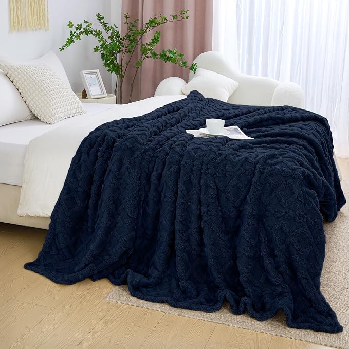 Aganear Fleece Throw Blanket for Couch Sofa 60"x80" Navy | Lightweight Fuzzy Throw,Warm Gift for Women,Christmas,Housewarming,Soft,Boho Design for Room Home Decor,All-Season Use
