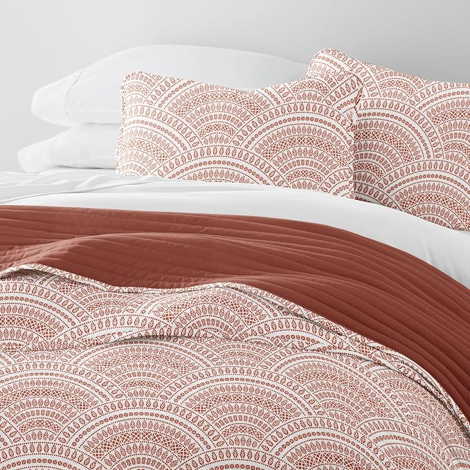 Merit Linens Soft Quilt Coverlet Bedding Set - Pattern/Solid Reversible - Twin/TwinXL Terracotta