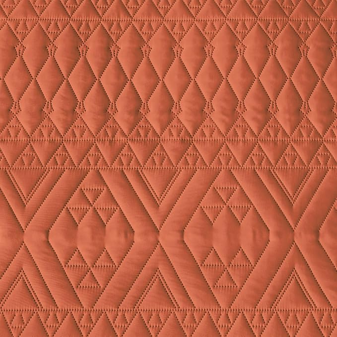 akkialla Twin Size Quilt Bedding Set,Burnt Orange Lightweight Microfiber Soft Bedspreads,Modern Style Geoetric Pattern Coverlet Set for All Seasons,2 Piece(1 Quilt,1Pillow Sham)